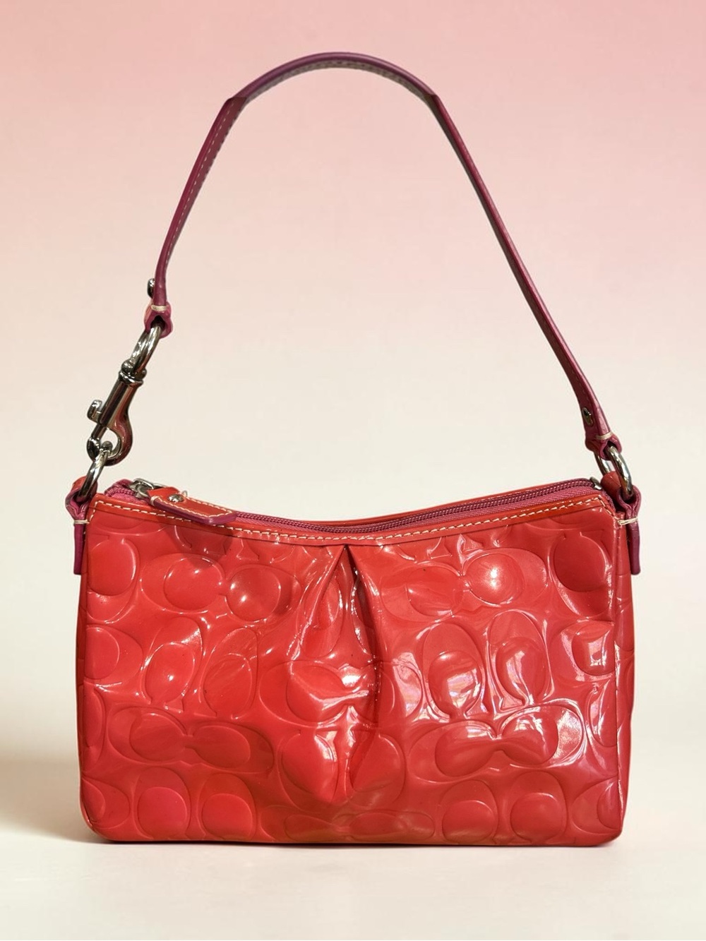Coach Red Patent Leather Embossed Shoulder Bag
